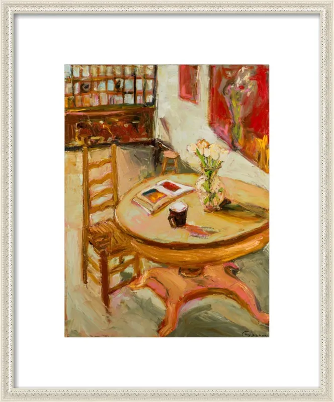 Still Life with open book on table by Ana Guzman for Artfully Walls