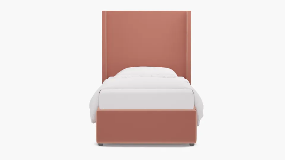 Modern Wingback Bed, Bloom Performance Plush Velvet, Twin
