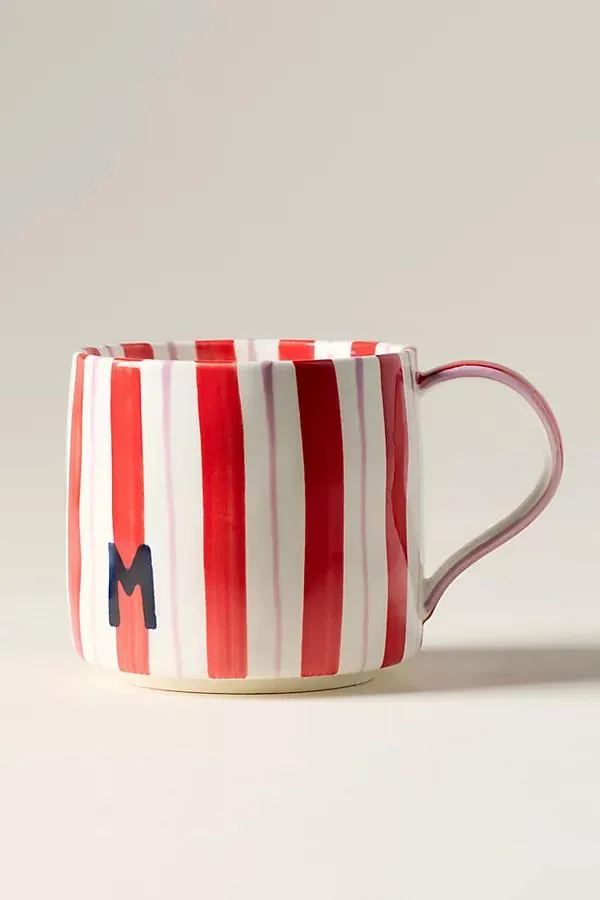 Striped Stoneware Monogram Mug