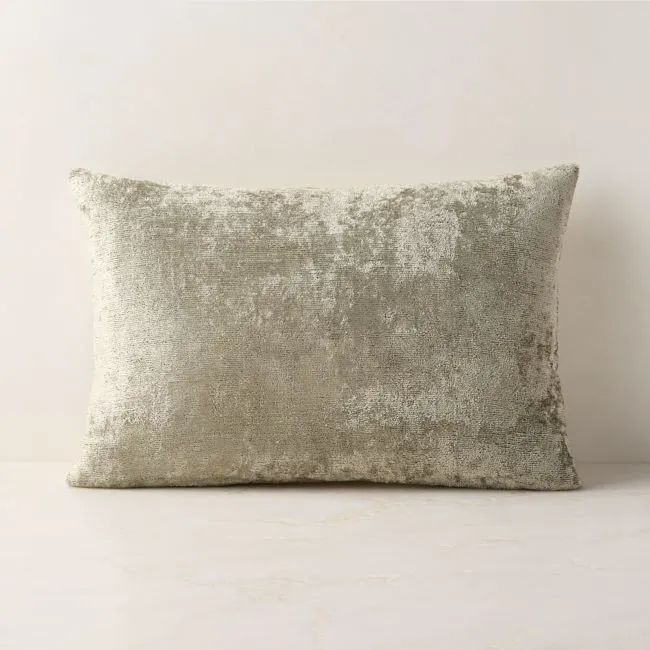 Truette Sage Green Turkish Silk Lumbar Pillow With Feather-Down Insert 22"x15"