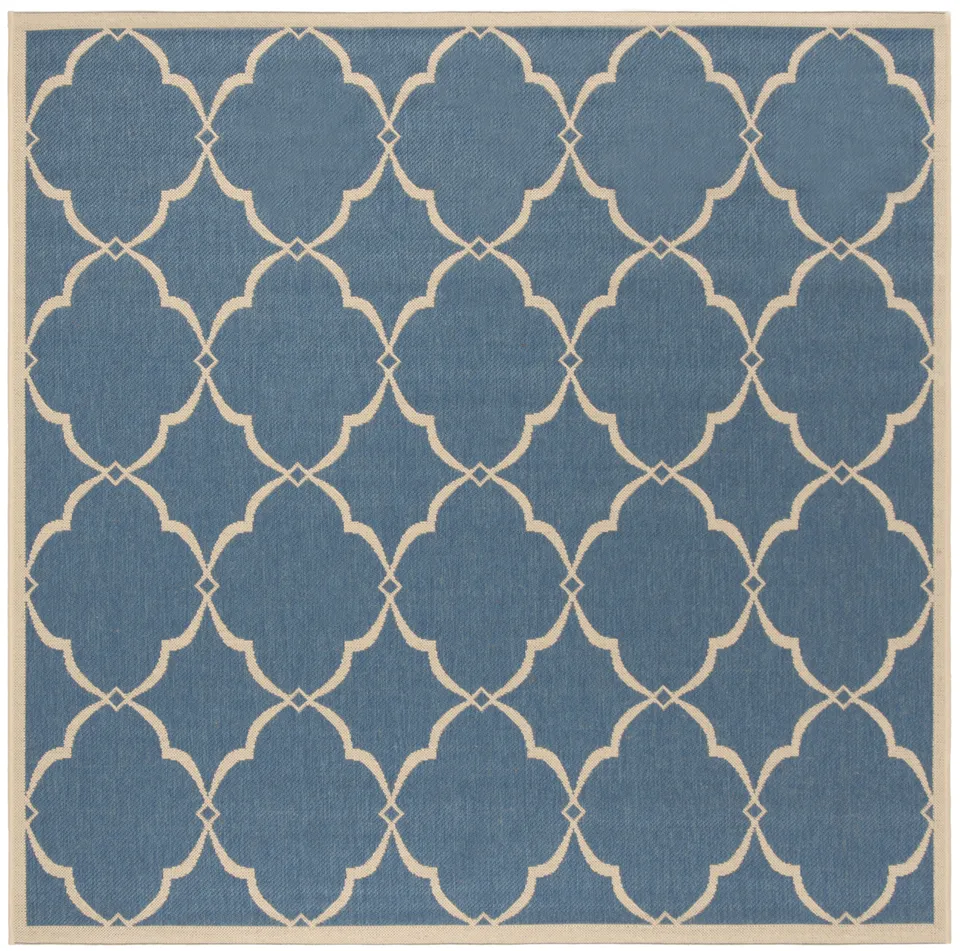 Arlo Home Indoor/Outdoor Woven Area Rug, LND125M, Blue/Cream,  6' 7" X 6' 7" Square