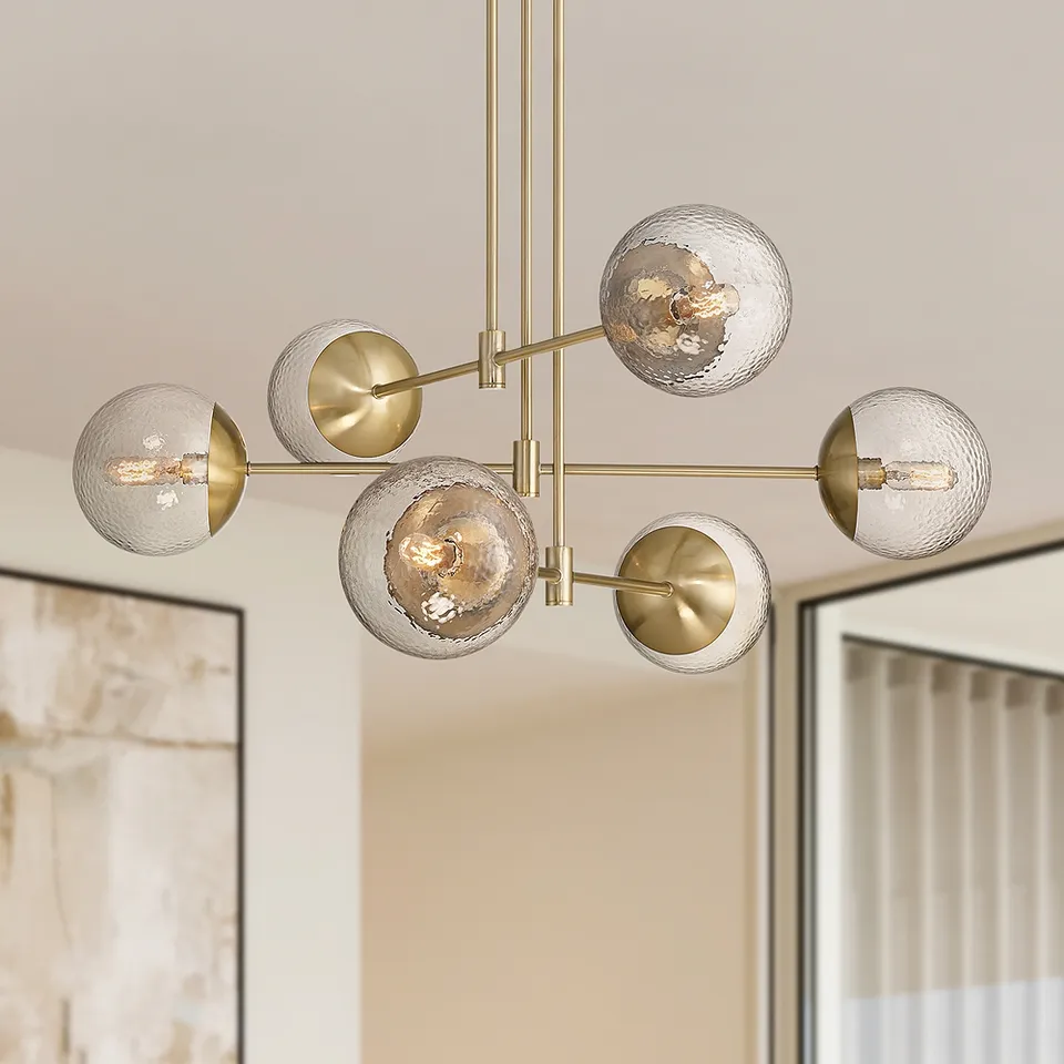 Possini Euro Rigsby 32"W Soft Gold and Water Glass 6-Light Chandelier