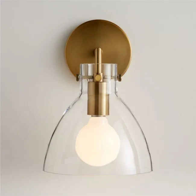Dakota Brass Sconce Light with Small Clear Glass Dome Set of 2
