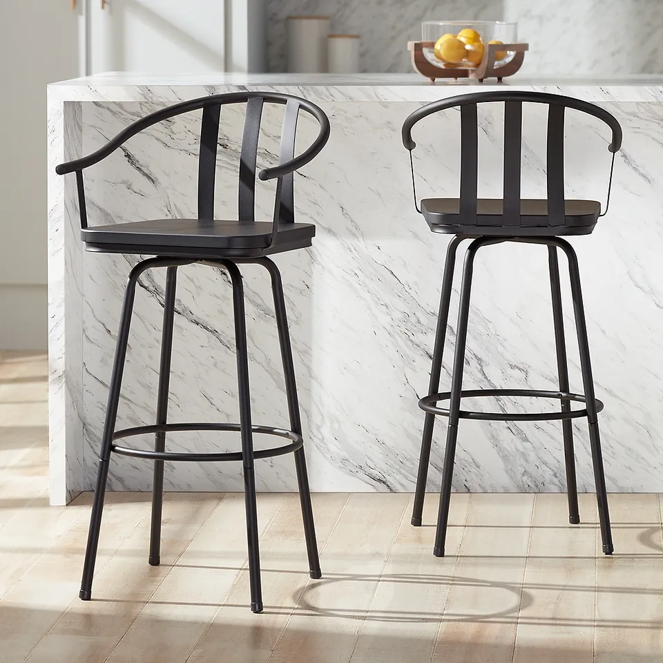 Lael 25 1/4" Black Metal and Wood Swivel Counter Stools Set of 2