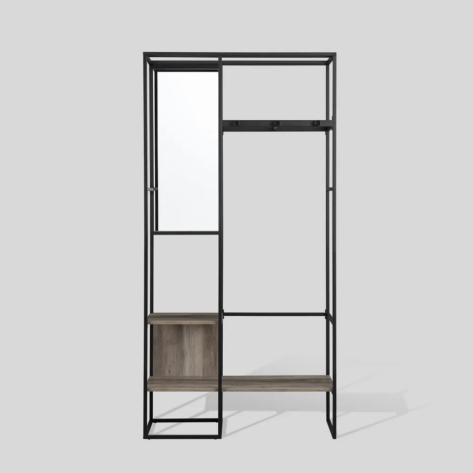 70" Modern Hall Tree with Mirror - Grey Wash