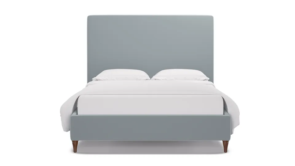 Classic Bed, Sterling Performance Velvet, Walnut Decorative Tapered Leg, King