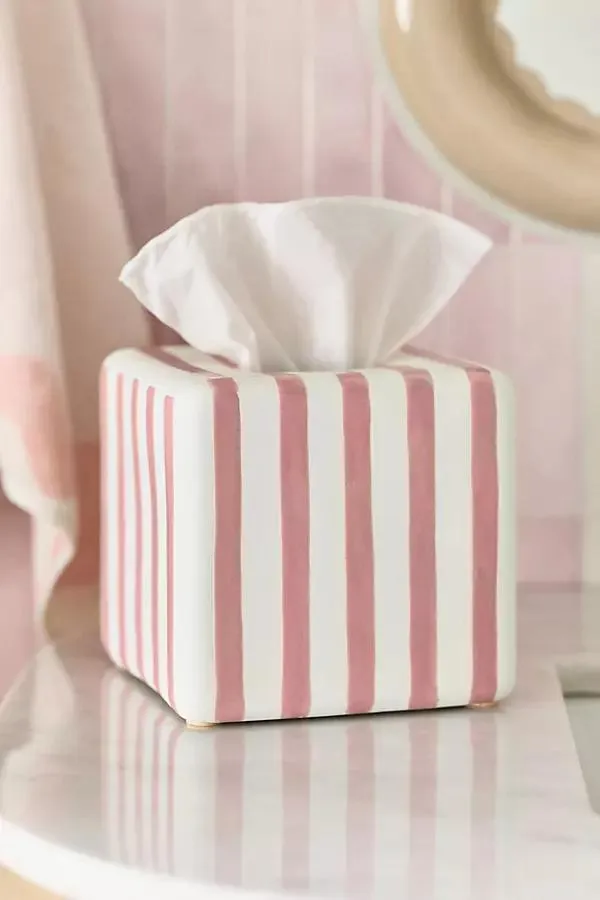 Striped Ceramic Tissue Box Cover