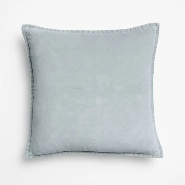 Relaxed Washed Organic Cotton Velvet 20"x20" Pale Blue Throw Pillow with Feather Insert