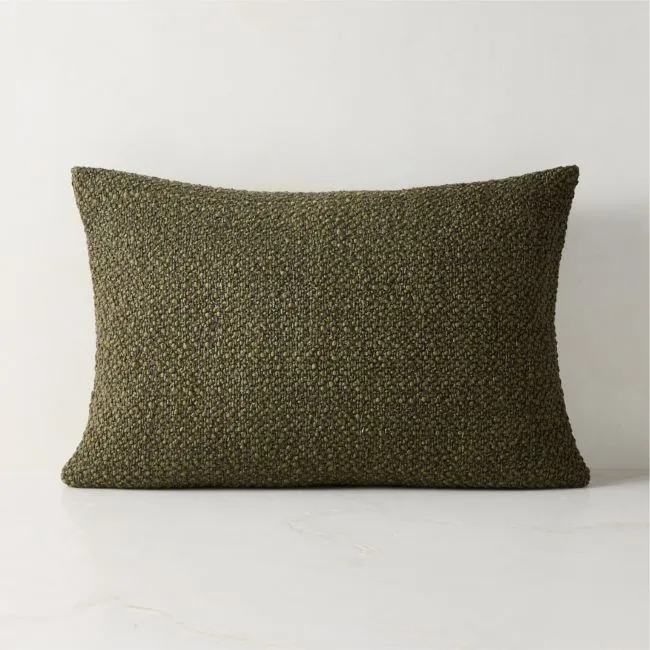 Fancy Olive Green Slub Weave Italian Wool Throw Pillow Cover 22"x15" by Casa Dean by Swizz Beatz
