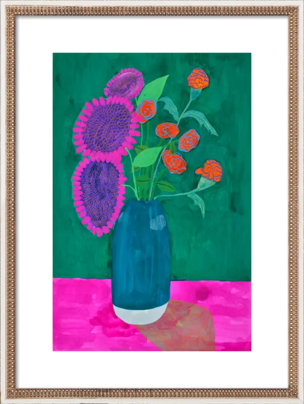 vase with sunflowers and carnations  by Christiane Drapela for Artfully Walls