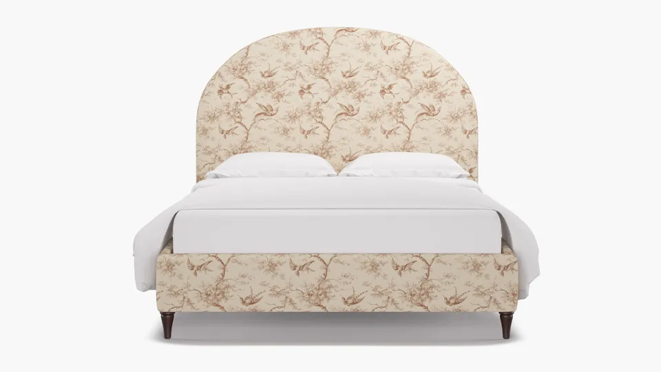 Demilune Bed, Terracotta Swallows, Espresso Decorative Tapered Leg, Full