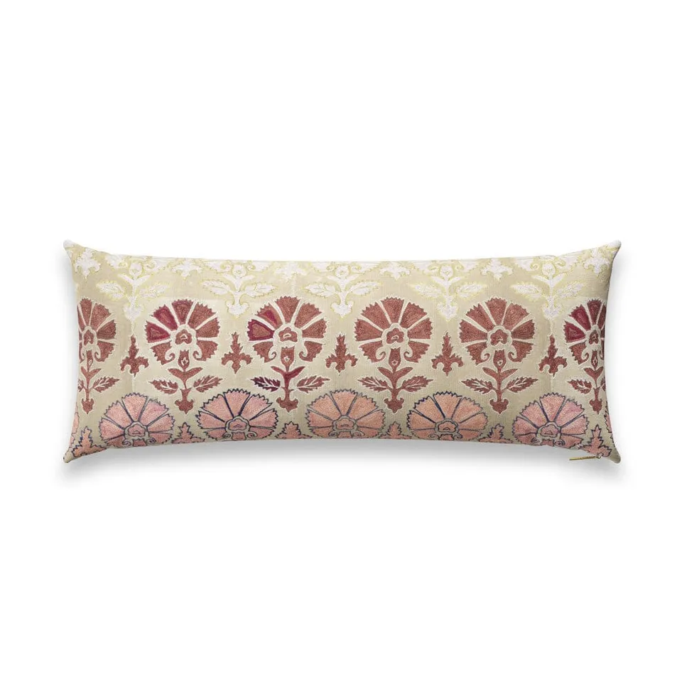 Blush Daisy Suzani Pillow by St. Frank | 40" W x 15" H | Cotton/Silk/Linen