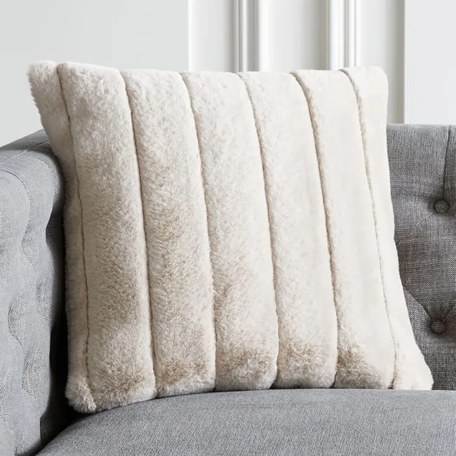 Channel Double-Sided Off-White Faux Fur Throw Pillow with Down-Alternative Insert 18"x18"