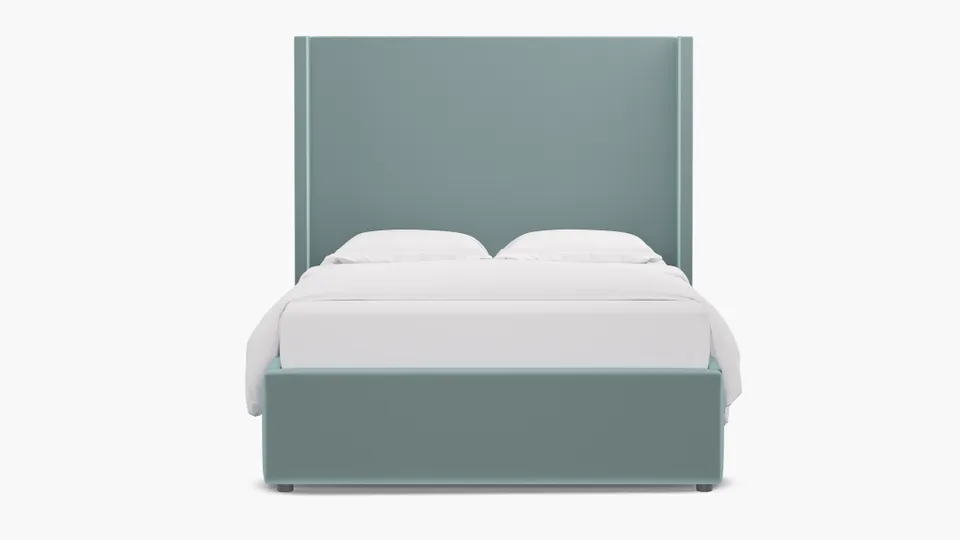Modern Wingback Bed, Spa Performance Plush Velvet, Full