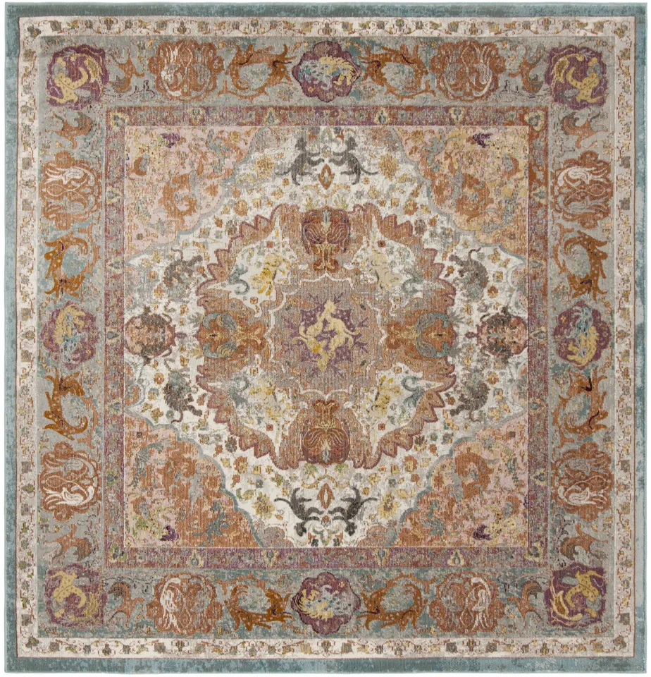 Arlo Home Woven Area Rug, ARA120E, Beige/Orange,  6' 5" X 6' 5" Square