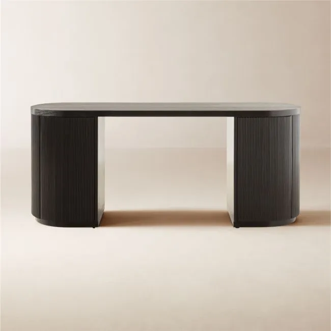 Reid 70" Oval Black Wood Storage Desk