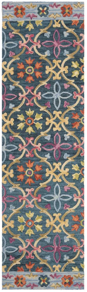 Arlo Home Hand Hooked Area Rug, SZN310A, Blue/Multi,  2' 3" X 8'