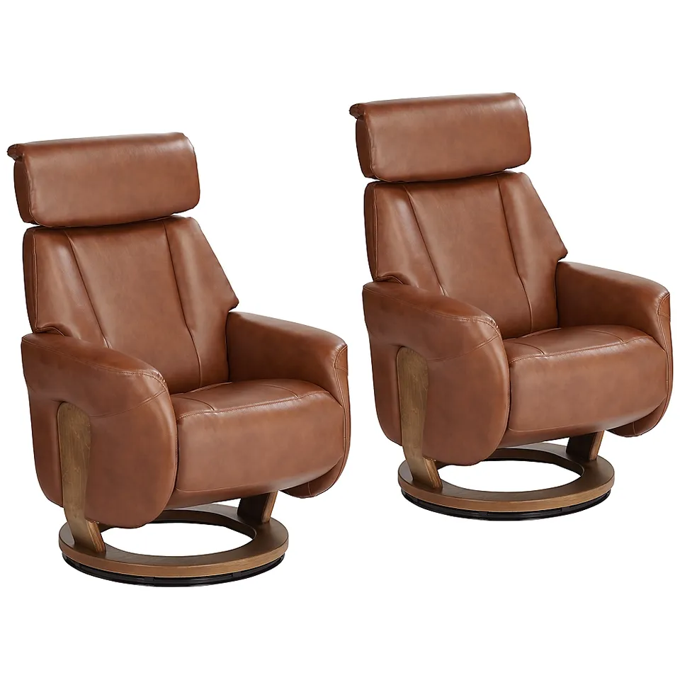 Octavian Augusta Brown Faux Leather 4-Way Recliners Set of 2