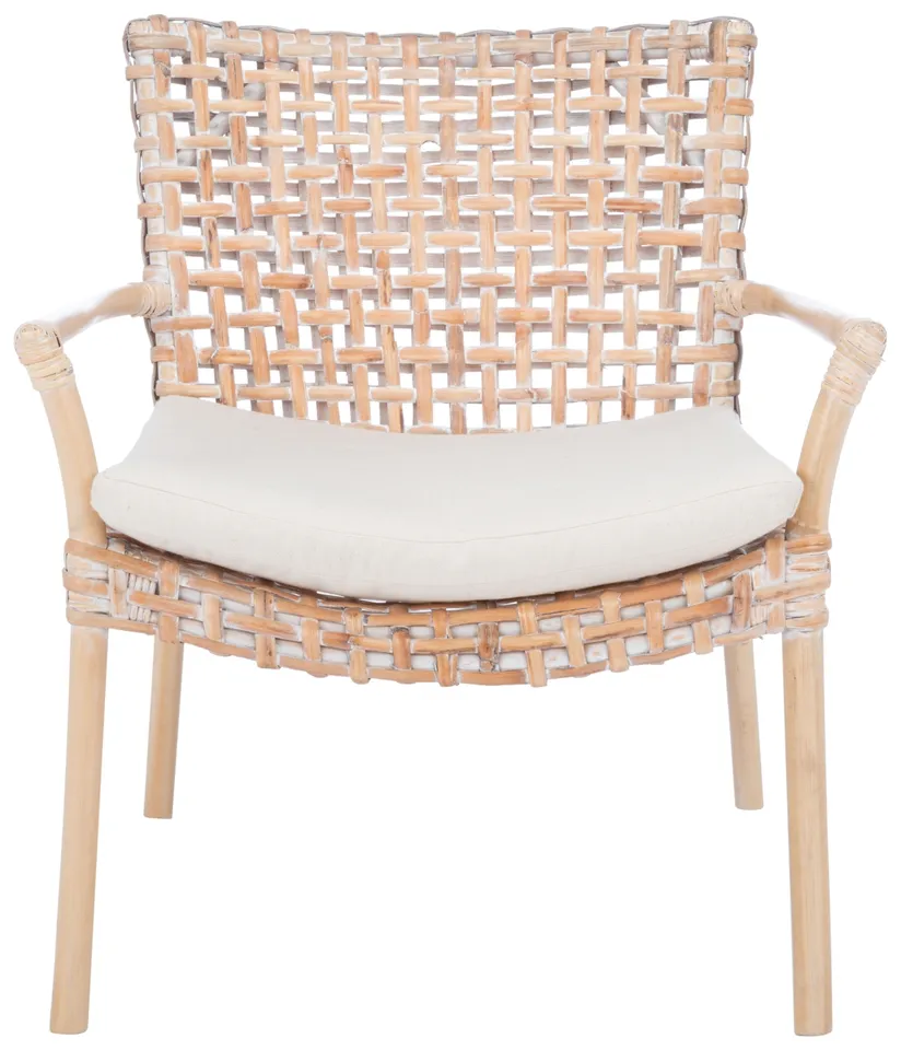 Collette Rattan Accent Chair With Cushion - White / White Washed