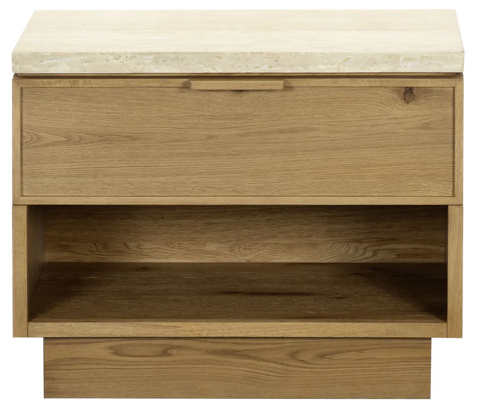 Safavieh Couture Alysandria 1 Drawer Nightstand, Brown Oak / Travertine