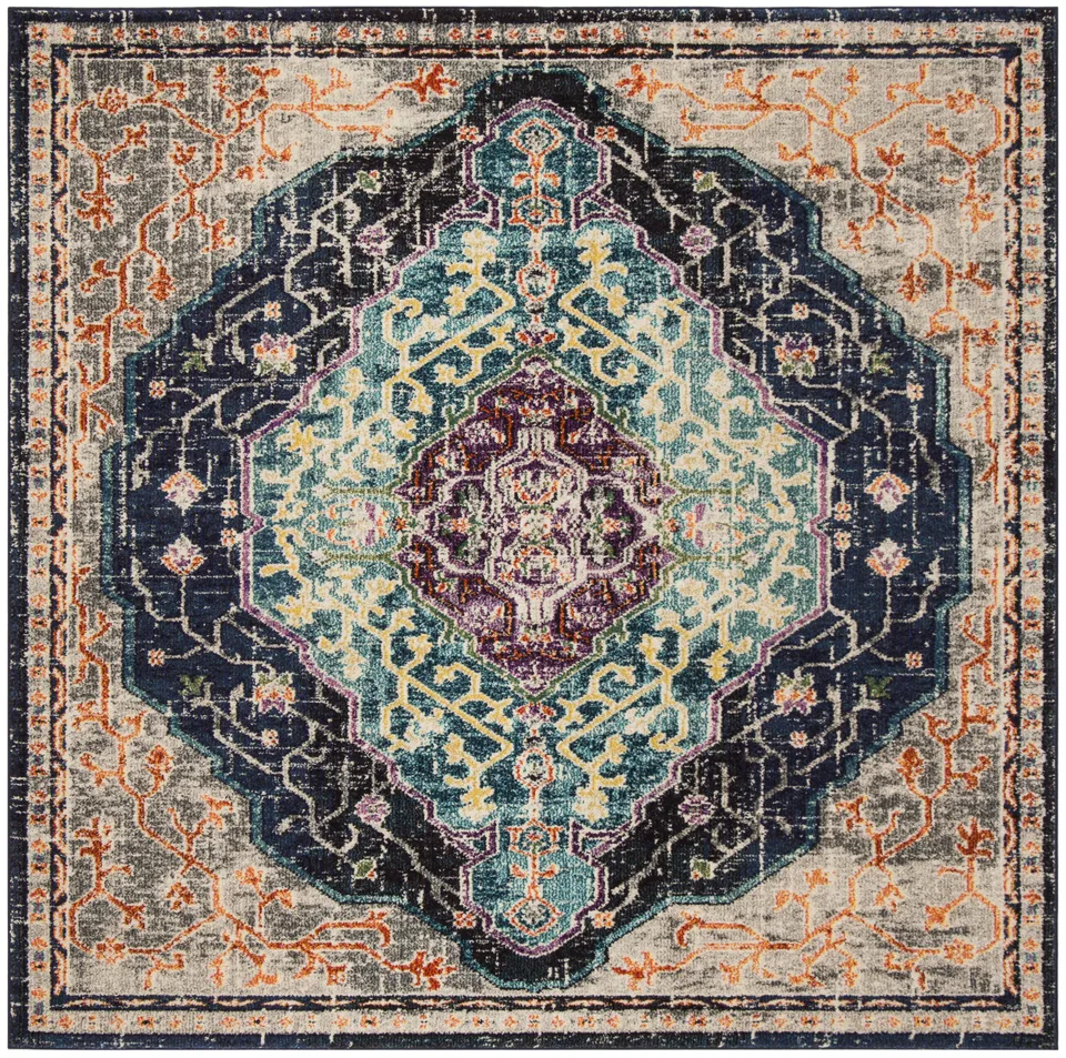 Arlo Home Woven Area Rug, MNC249Z, Black/Blue,  6' 7" X 6' 7" Square