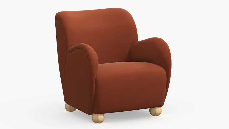 Bun Foot Accent Chair, Rust Classic Velvet