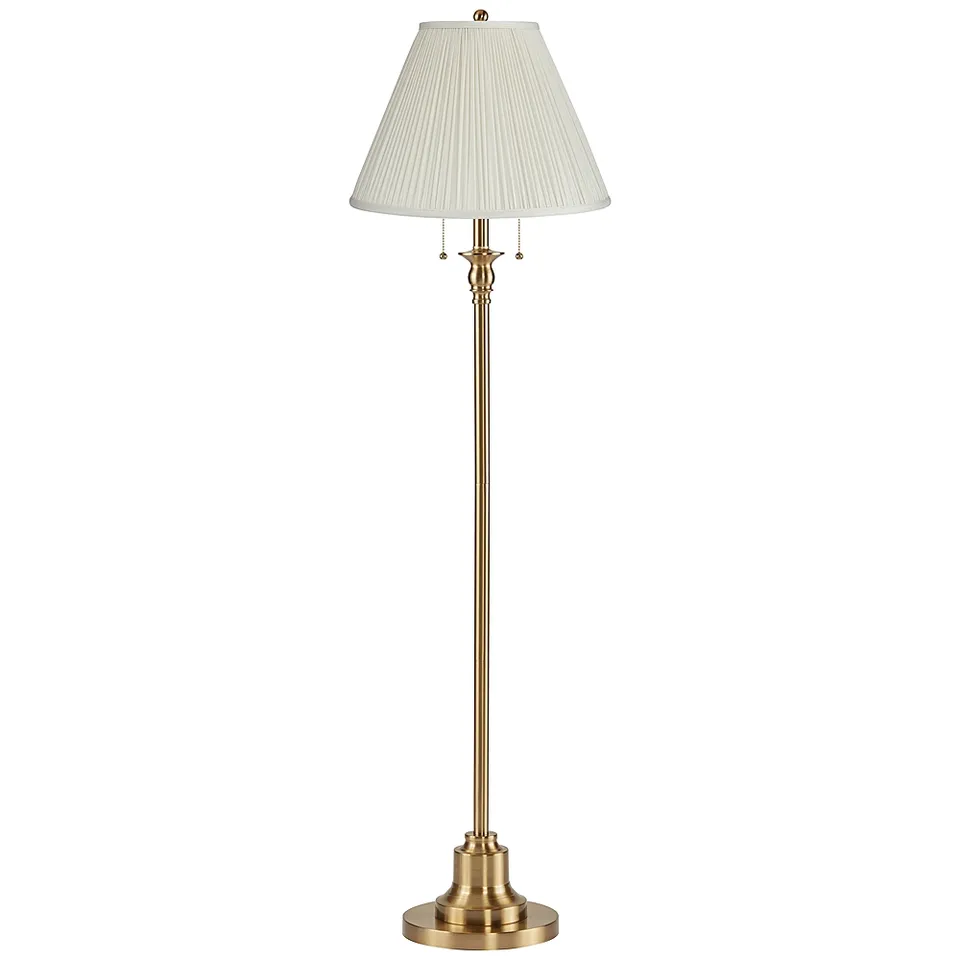 Dyna 58"H Antique Brass and Off-White Pleated Shade 2-Light Floor Lamp
