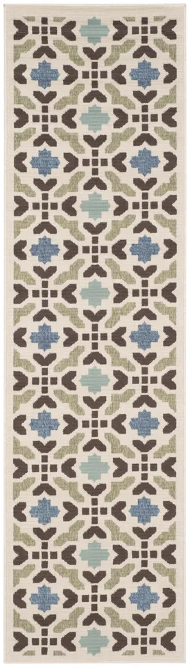 Arlo Home Indoor/Outdoor Woven Area Rug, VER080-0612, Cream/Aqua,  2' 3" X 8'