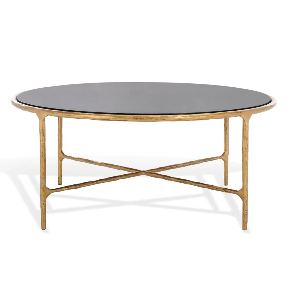 Jessa Round Metal Coffee Table - Brass/Black