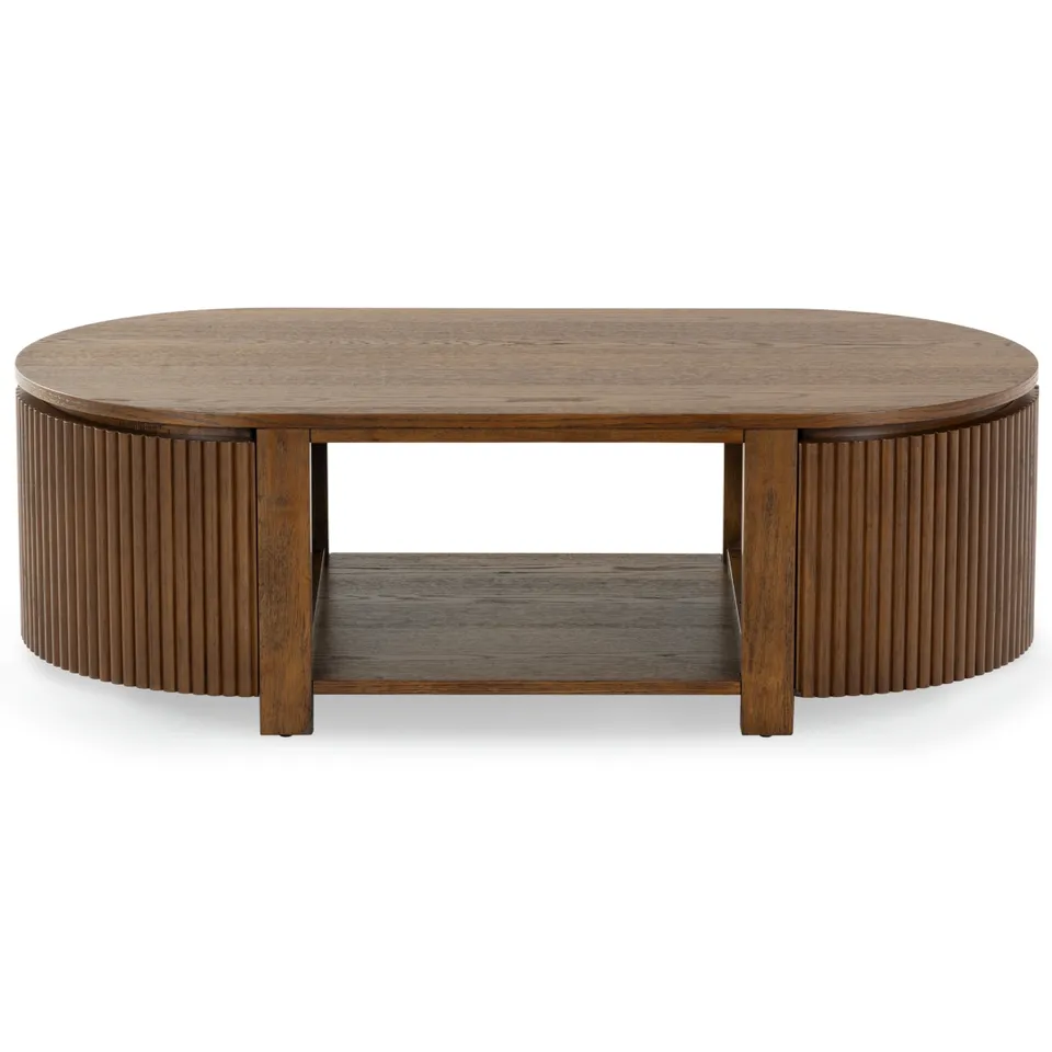 Shelbie Reeded Oval Coffee Table - Medium Oak