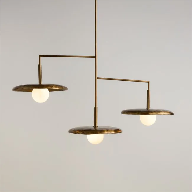 Lilypad Metal and Glass Three Light Chandelier by Brigette Romanek 49.5"