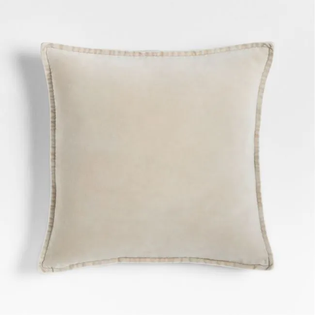 Relaxed Washed Organic Cotton Velvet 20"x20" Moonbeam Throw Pillow with Feather Insert