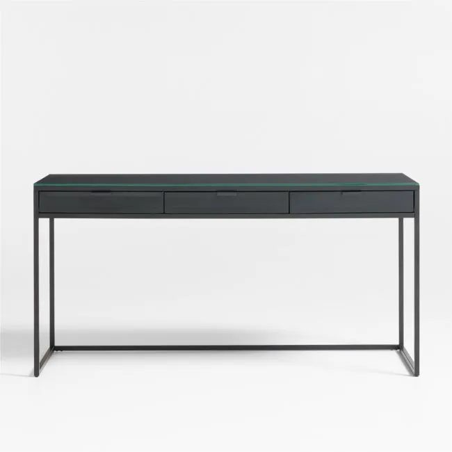 Casement 60" Black Metal Desk with Glass Top