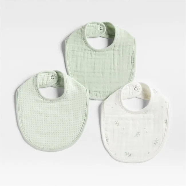 Mixed Print Muted Teal Organic Cotton Gauze Baby Bib, Set of 3