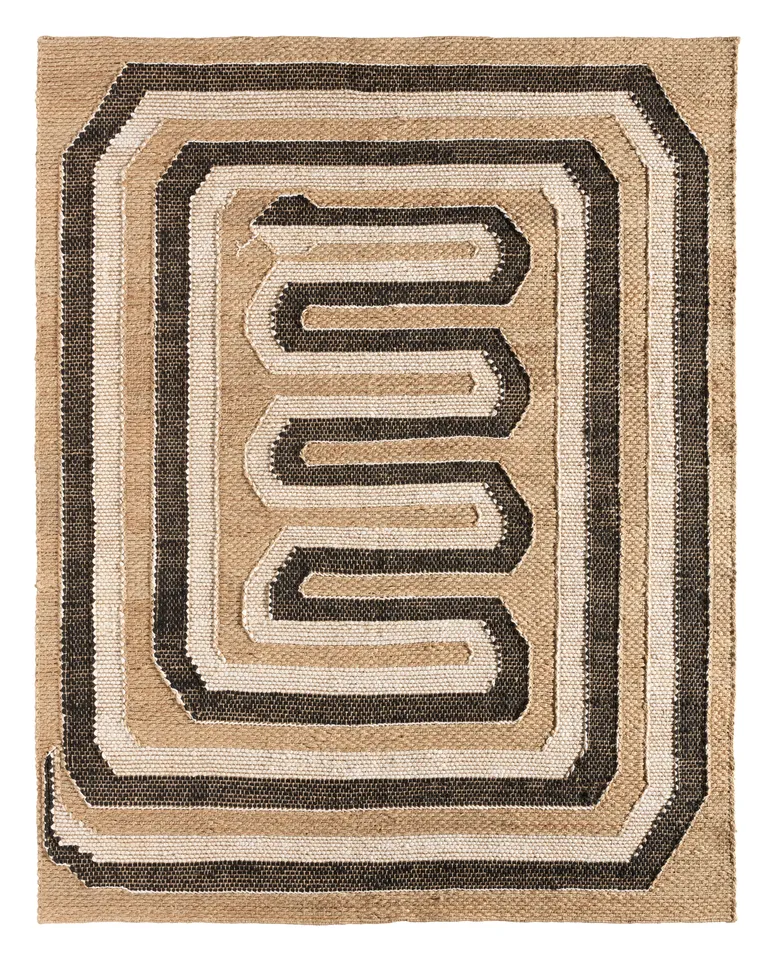 Ushari SOS02 Handwoven Geometric Tan/Black Area Rug (3'X5')