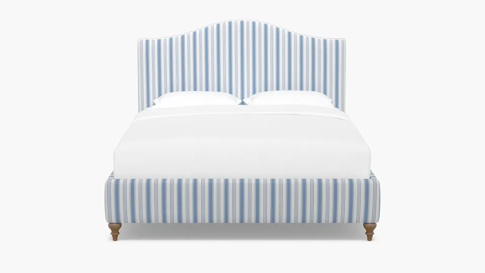 Camelback Bed, Cornflower Regency Stripe, Natural Traditional Turned Leg, Twin