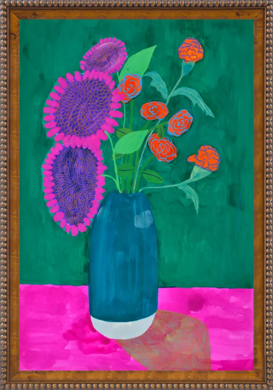 vase with sunflowers and carnations  by Christiane Drapela for Artfully Walls