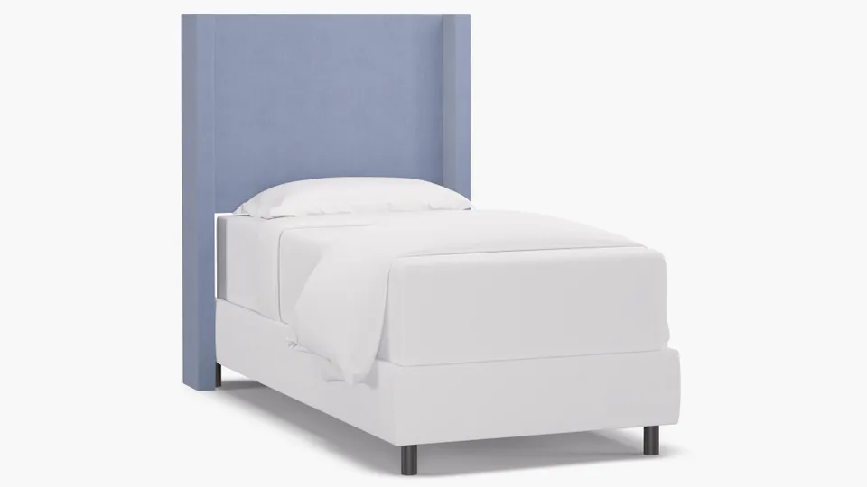 Modern Wingback Headboard, Denim Everyday Linen, Twin