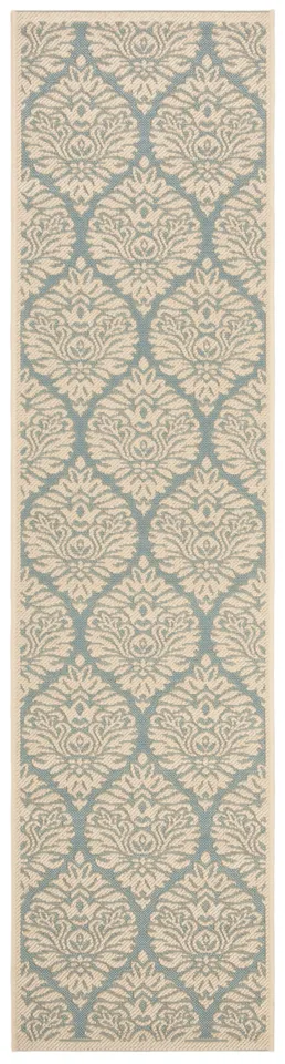 Arlo Home Indoor/Outdoor Woven Area Rug, LND135K, Aqua/Cream,  2' X 8'
