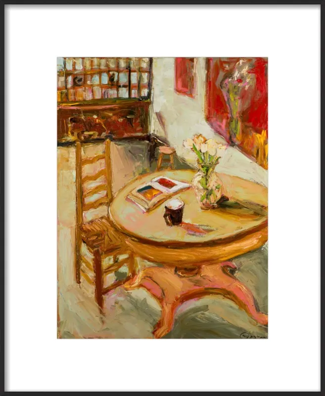 Still Life with open book on table by Ana Guzman for Artfully Walls