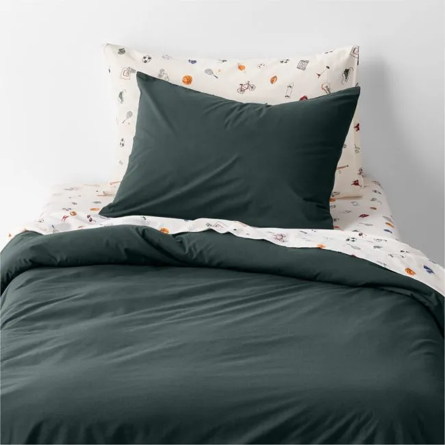 Cozy Cloud Spruce Green Organic Washed Cotton Kids Full/Queen Duvet Cover