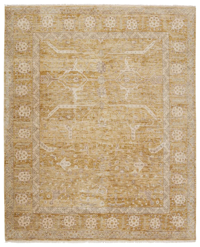 Eladyr Hand-Knotted Tribal Gold/ Cream Area Rug (6'X9')