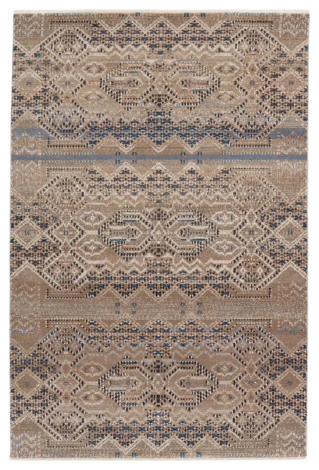 Nikki Chu by Tamari Tribal Tan/ Blue Runner Rug (2'6"X8')