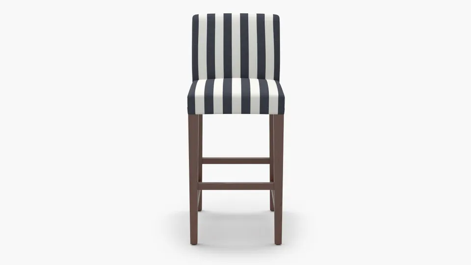 Signature Dining Bar Stool, Navy Cabana Stripe, Walnut Square Tapered Leg