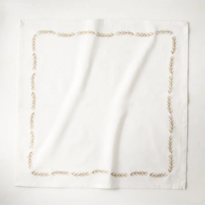 Spruce Embroidered White and Gold Cotton and Linen Napkin Set of 4