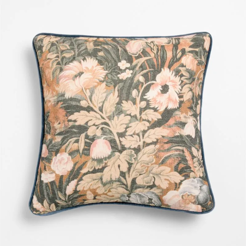 Joules Linen 20"x20" Floral Blue Throw Pillow Cover with Feather Insert
