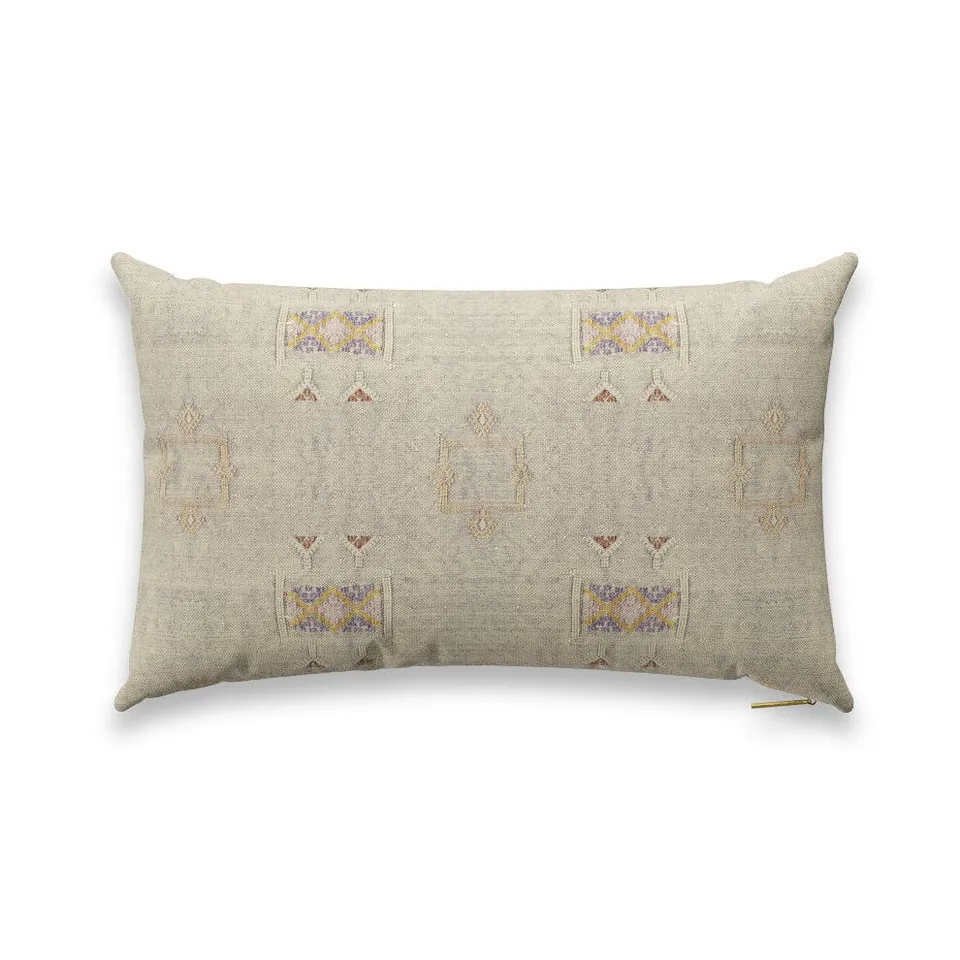 Iris Cactus Silk Pillow by St. Frank | Green | 26" W x 16" H | Cowhide/Silk/Linen