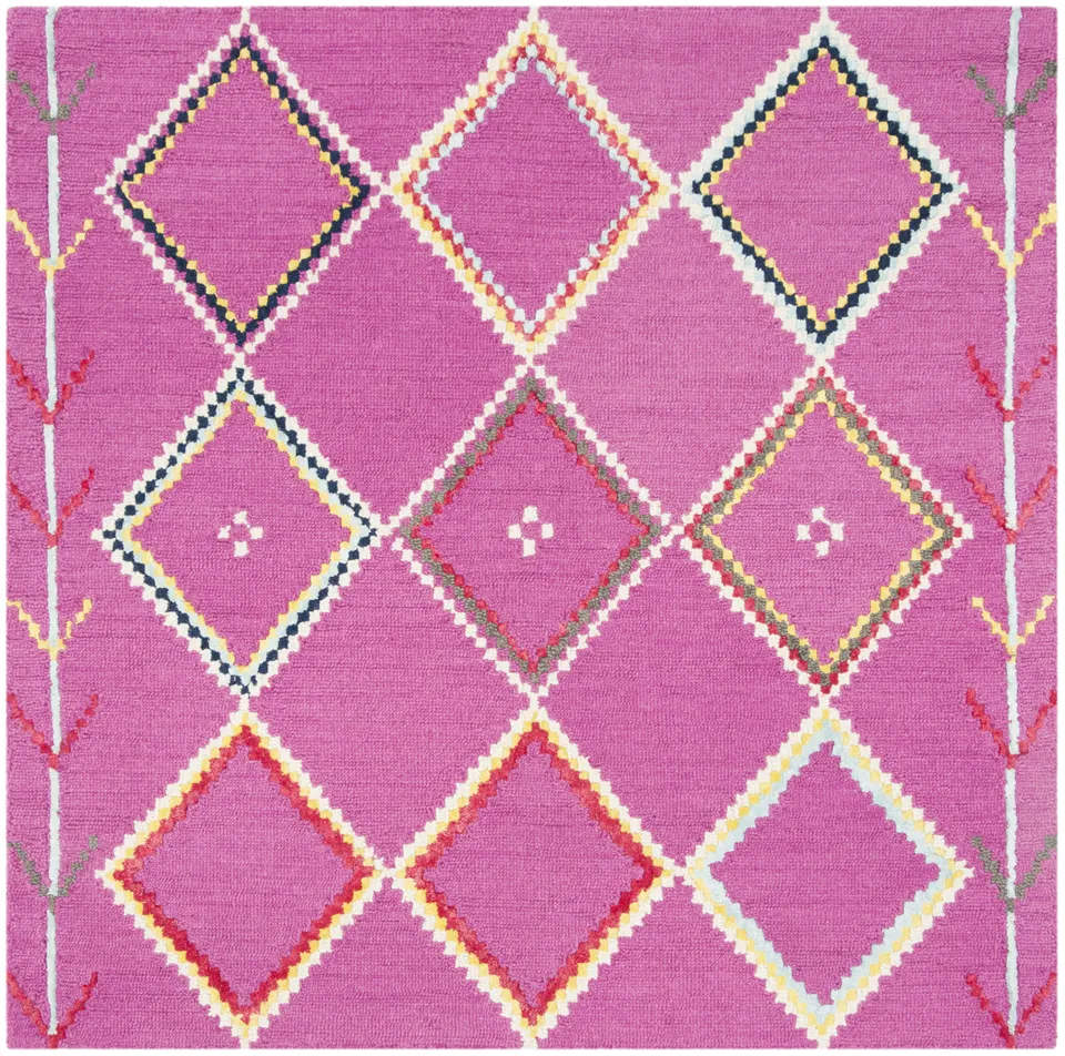 Arlo Home Hand Tufted Area Rug, BLG563R, Fuchsia/Multi,  5' X 5' Square