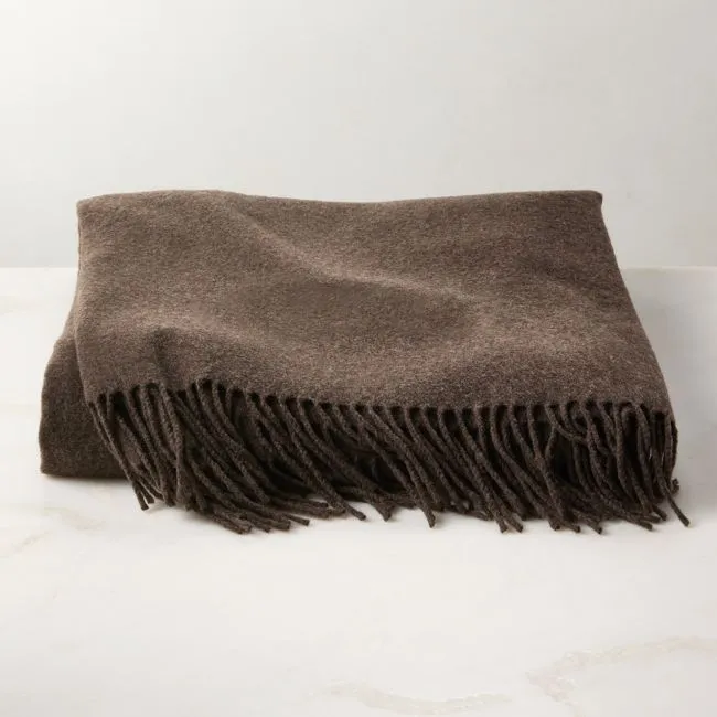 Nido Sepia Brown Wool Blend Throw Blanket 55"x60"