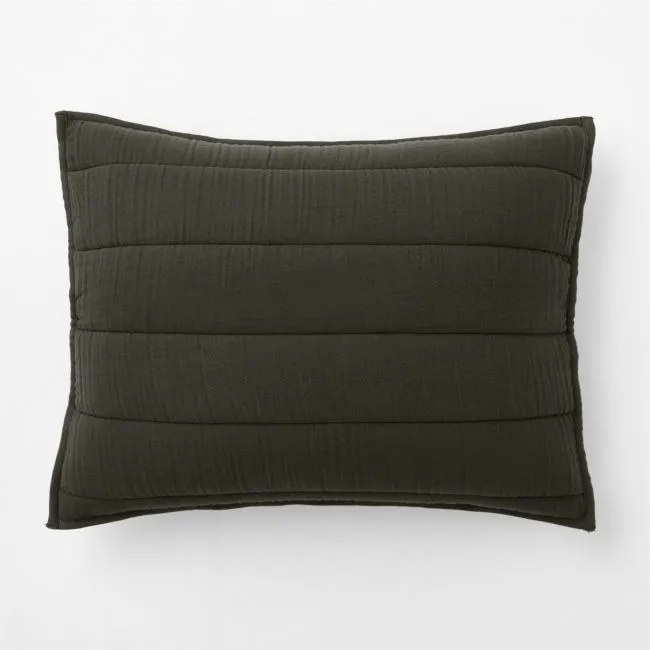 Organic Cotton Gauze Ficus Green Standard Quilted Bed Pillow Sham